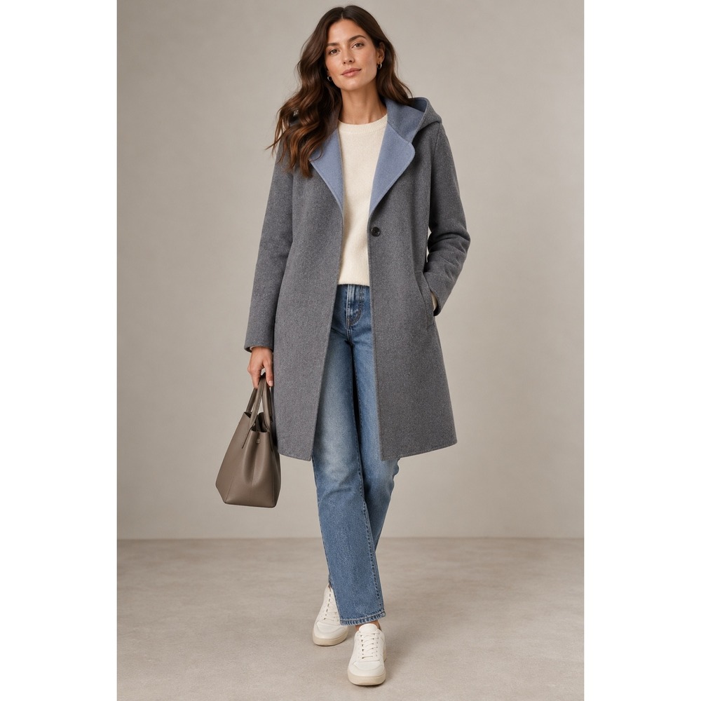 Uniqlo Gray Wool Blend Hooded Long Coat, S